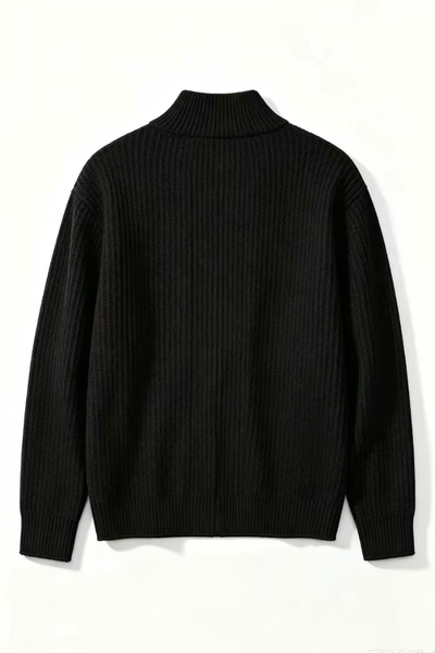 Men's Fall Winter Ribbed Mock-Neck Zip-Up Knit Cardigan