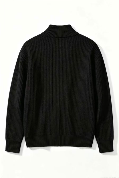 Men's Fall Winter Ribbed Mock-Neck Zip-Up Knit Cardigan