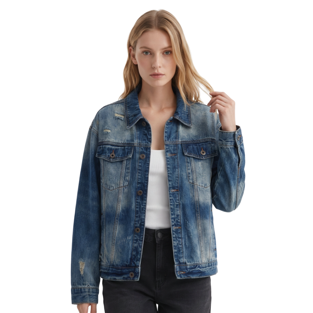Women's Distressed Wash Denim Jacket