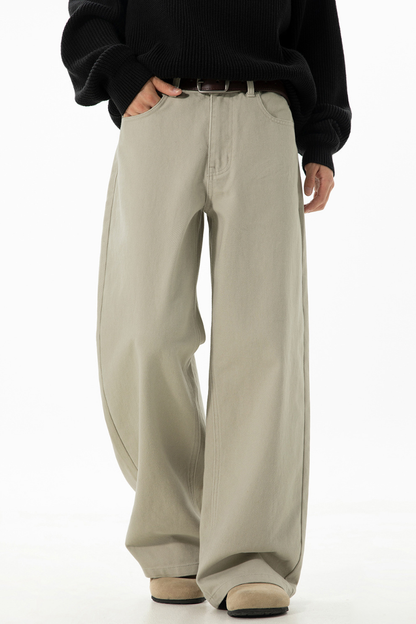 Men's Fall Twill Loose Straight Cotton Semi-Elastic Pants