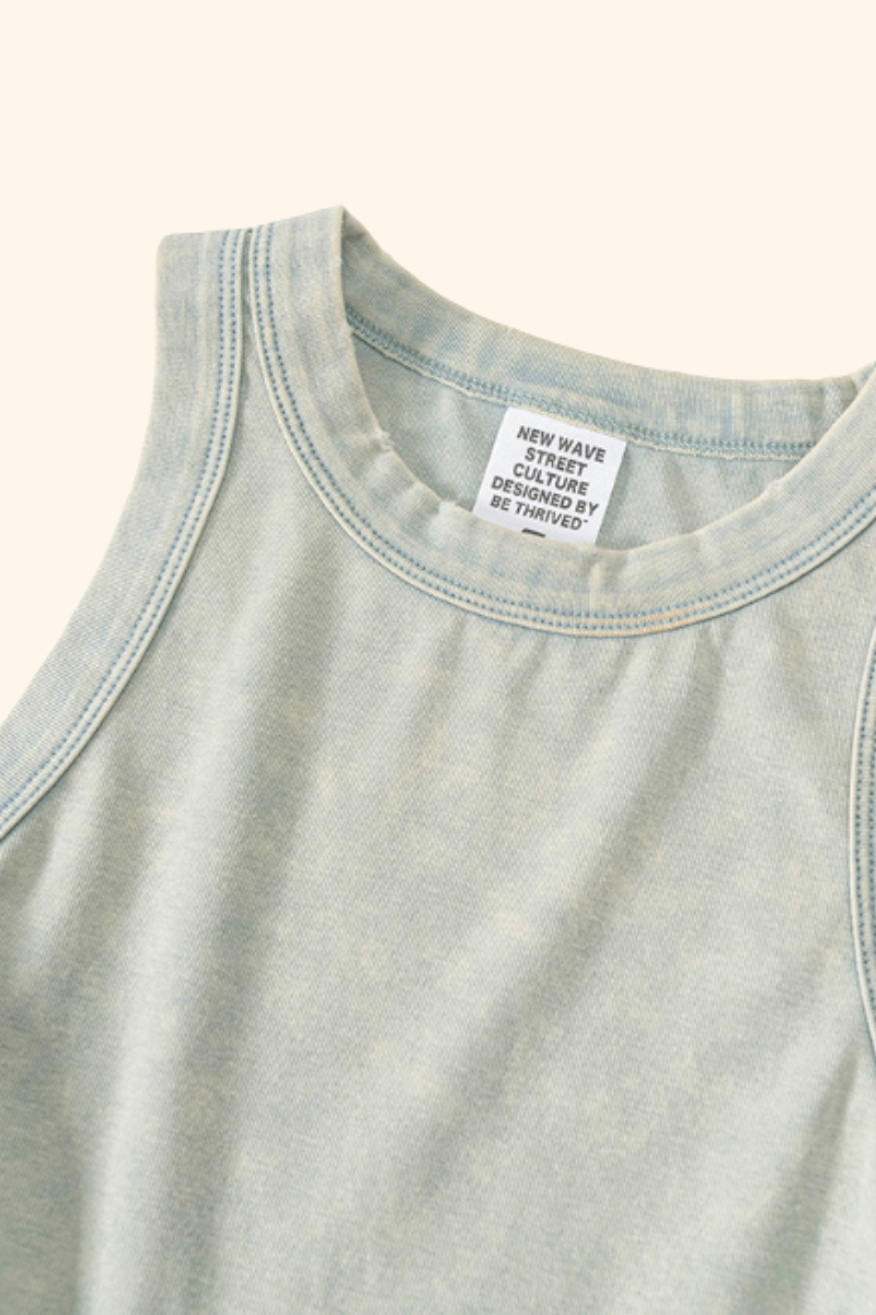 Women's Spring Summer 235g Washed Crewneck Ruched Tank