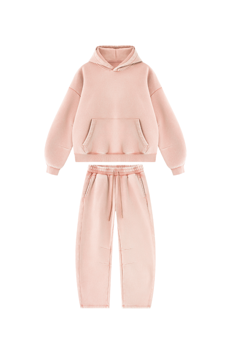 Men Fall Clothing Faded Fleece Hoodie & Wide-Leg Pants Set
