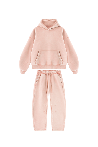 Men Fall Clothing Faded Fleece Hoodie & Wide-Leg Pants Set