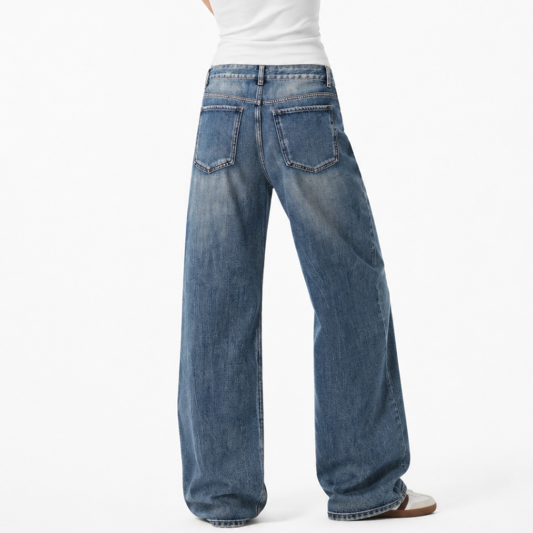 Women's 100% Cotton High Waist Wash Straight Leg Jeans