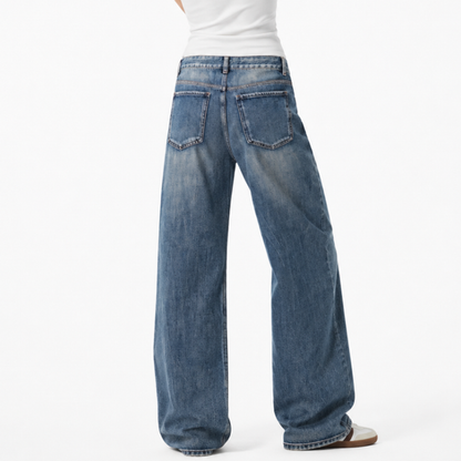 Women's 100% Cotton High Waist Wash Straight Leg Jeans