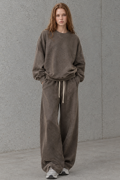 Women Fall Clothing Heathered Crewneck Sweatshirt Set
