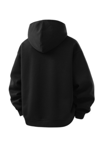 Men's Fall Winter Waffle-Knit Diagonal-Zip Loose Hoodie