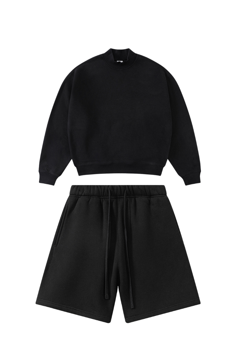 Men's Winter Boxy Fleece Mock Neck Straight Shorts Set