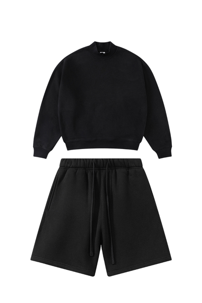 Men's Winter Boxy Fleece Mock Neck Straight Shorts Set