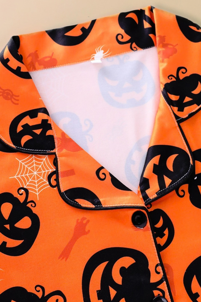 Women Fall Clothing Halloween Pumpkin Web Pajama Set