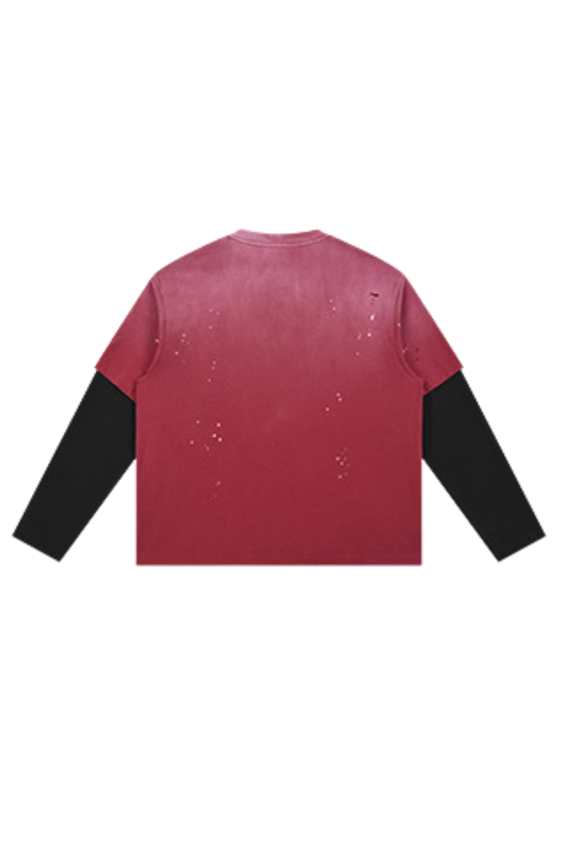 Women's Summer Distressed Layered Ripped Long-Sleeve Tee