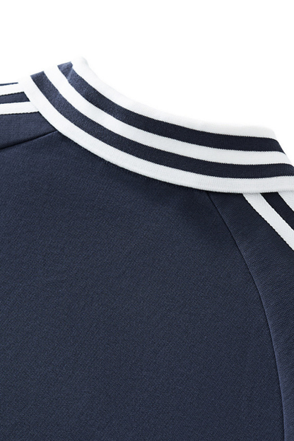 Unisex 380g Cotton Striped Colorblock Collar Sweatshirt