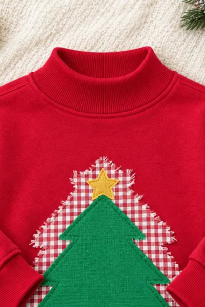 Women's Fall Christmas Tree Patch Mock Neck Sweatshirt