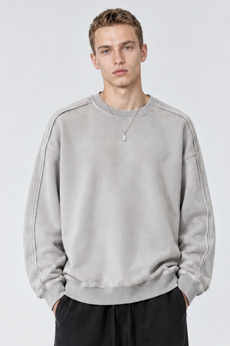 Men Fall Clothing Vintage Wax-Dyed Boxy Crew Sweatshirt