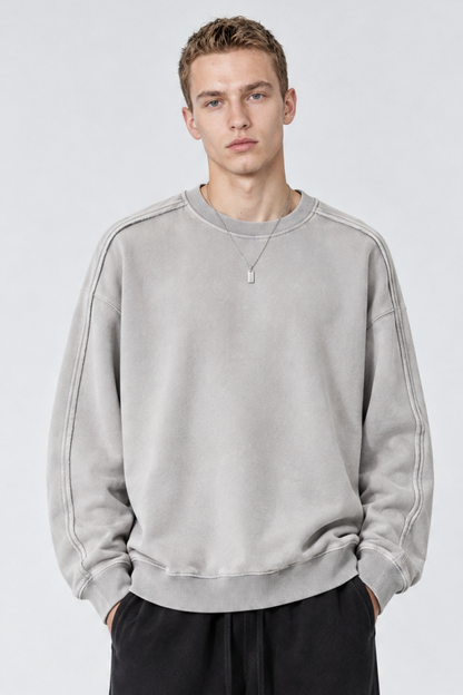 Men Fall Clothing Vintage Wax-Dyed Boxy Crew Sweatshirt