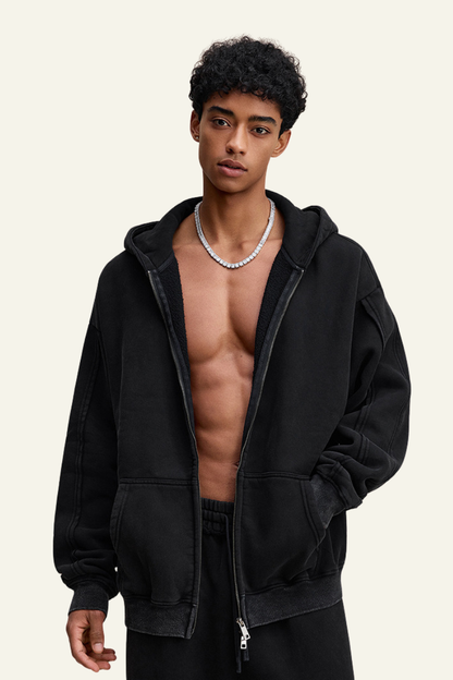 Men's Streetwear Retro Fleece-lined Zipper Hooded Jacket