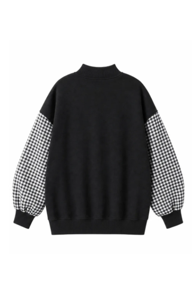 Women Fall Gingham Sleeve Mock Neck Oversized Sweatshirt