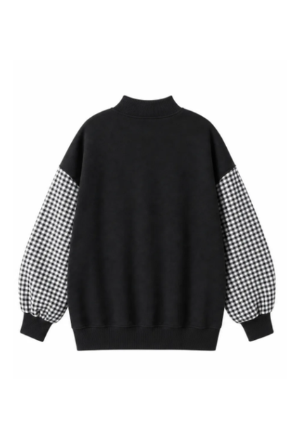 Women Fall Gingham Sleeve Mock Neck Oversized Sweatshirt