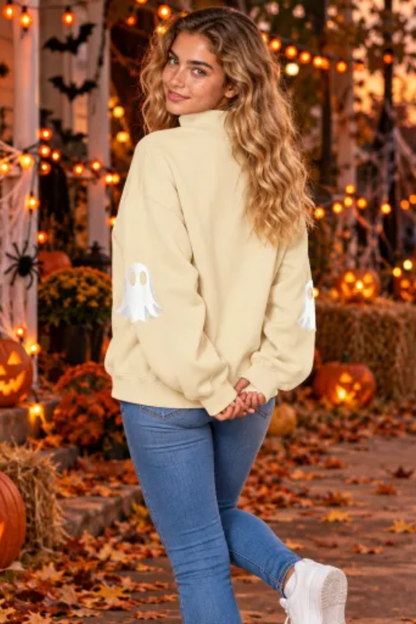 Women Fall Clothing Halloween Ghost Mock Neck Sweatshirt