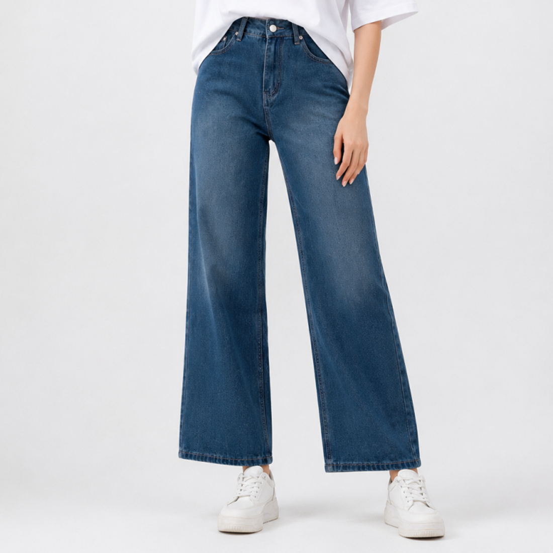 Women's High Waist Non-Stretch Wide Leg Jeans