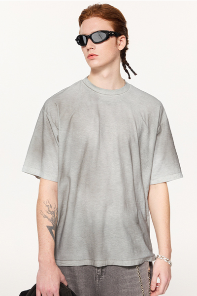 Men's Summer 160g Cotton Hand Painted Fade Loose Crew Tee