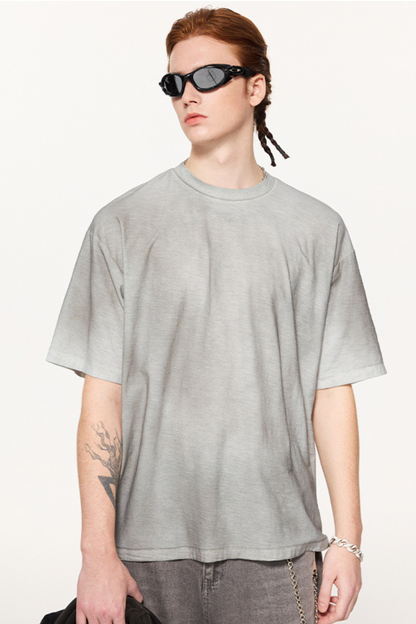 Men's Summer 160g Cotton Hand Painted Fade Loose Crew Tee