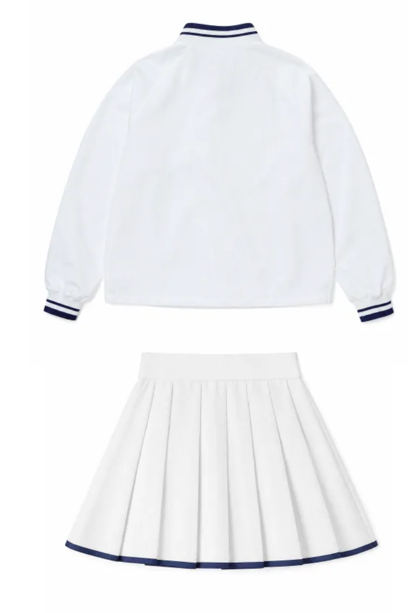 Women Spring Half Zip Cropped Tennis Skirt Activewear Set