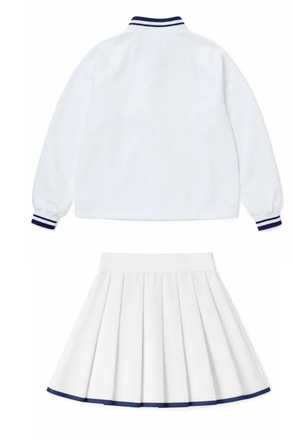 Women Spring Half Zip Cropped Tennis Skirt Activewear Set
