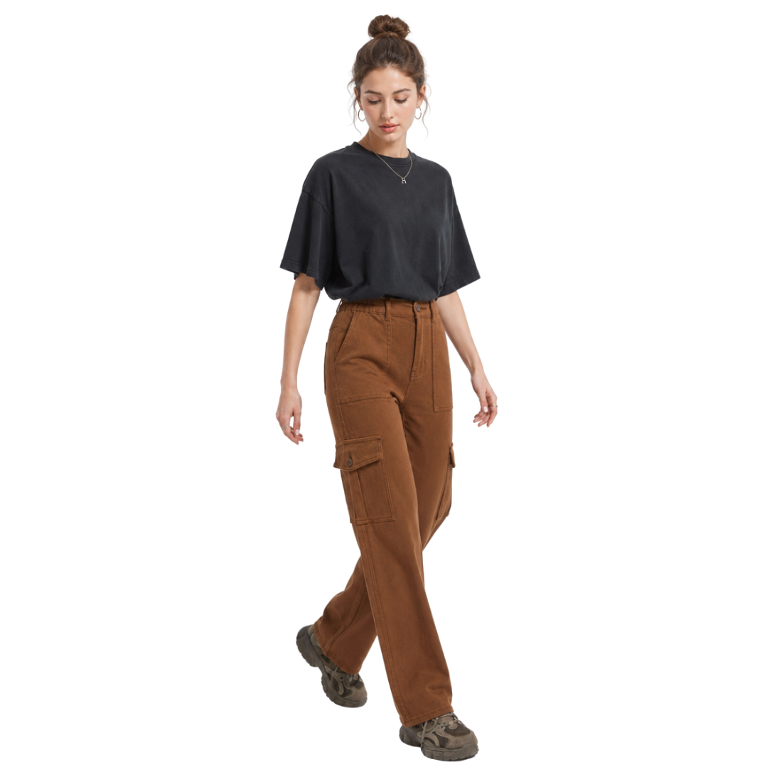 Women's High Waist Multi-Pocket Wide Leg Cargo Jeans