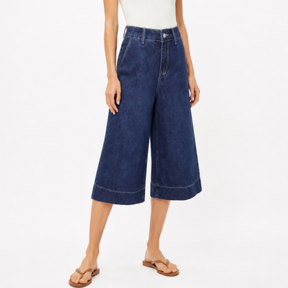 Women's High Waist Wash Wide Leg Cropped Jeans