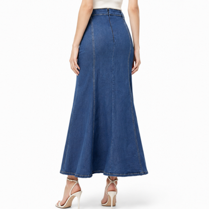 Women's High Waist Vintage Wash Fishtail Long Denim Skirt
