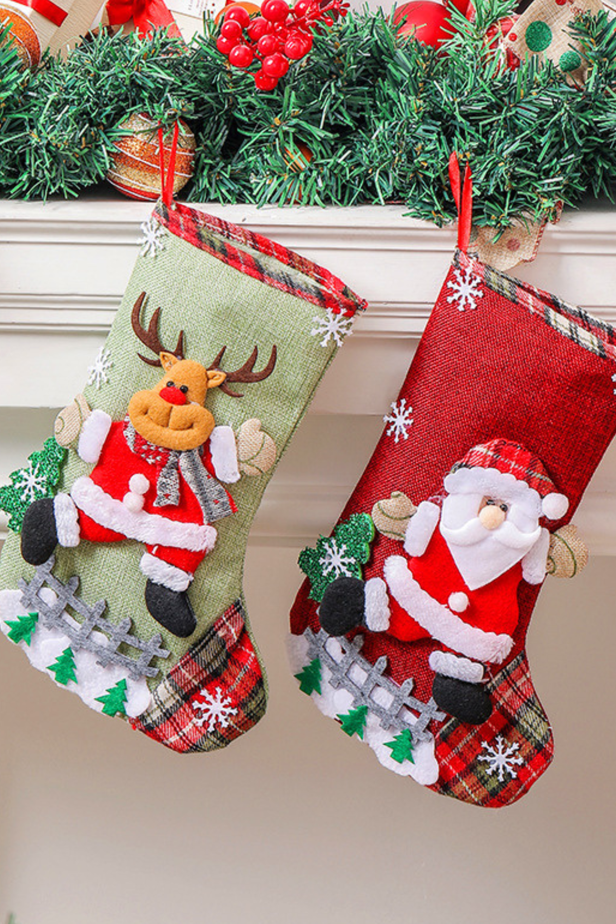 Large Linen Christmas Stocking Tree Hanging Ornament