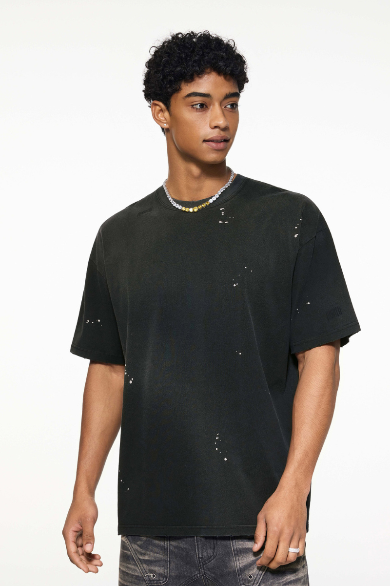 Men's 250g Cotton Distressed Loose Spray Wash Tee
