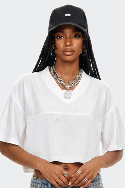Women's Summer Y2K V-Neck Cutout Crop Patchwork Tee