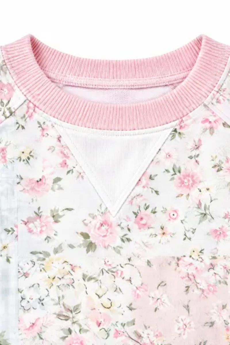 Women Fall Clothing Floral Plaid Patchwork Sweatshirt