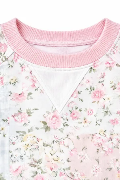 Women Fall Clothing Floral Plaid Patchwork Sweatshirt