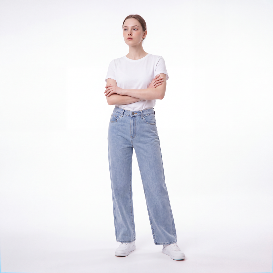 Women's Straight Leg Jeans with Pink Bow Embroidery