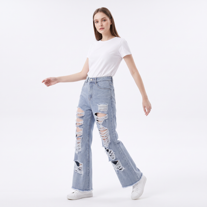 Women's High Waist Distressed Wide Leg Jeans
