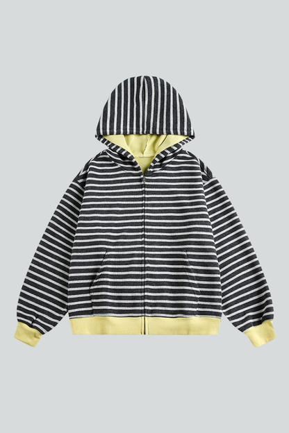 Unisex Spring American Stripe Colorblock Zip Hoodie