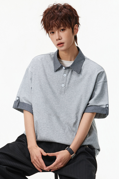 Men's Summer Cuff Contrast Mock Layer Miu Polo