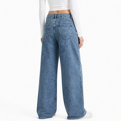 Women's 100% Cotton High Waist Straight Leg Jeans