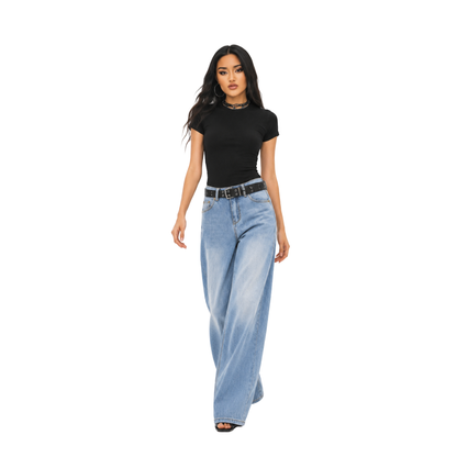 Women's high-waisted loose wide-leg jeans