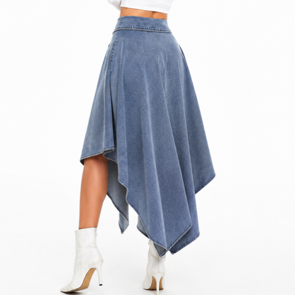 Women's High Waist Button Front Denim Skirt