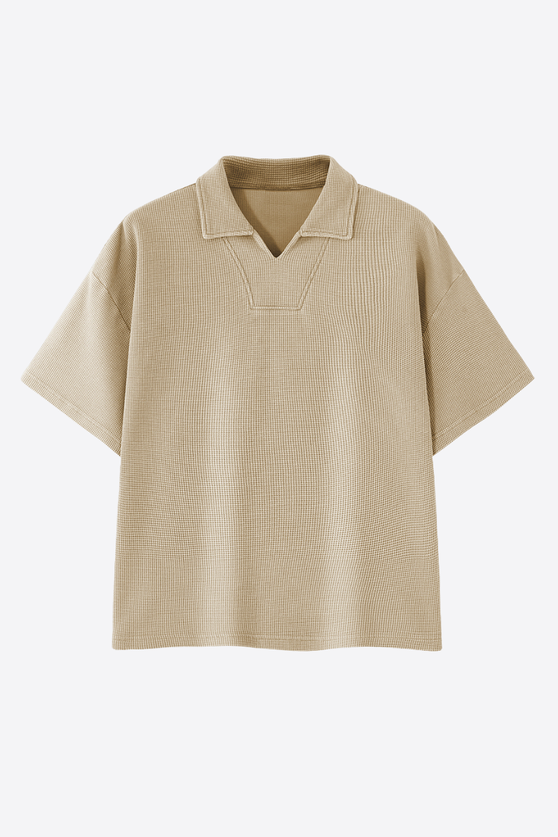 Men's 290g Heavy Waffle Snow Wash V-Neck Polo
