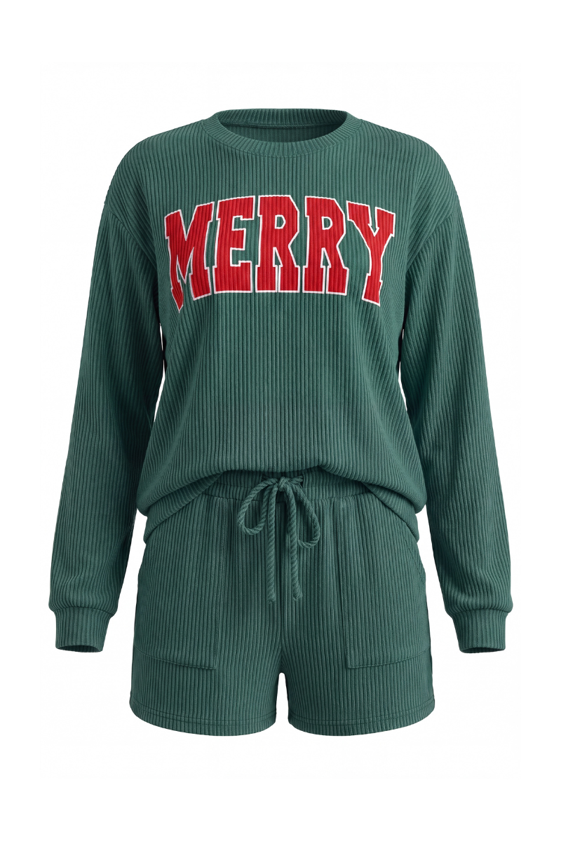 Women's Christmas Letter Print Short Loungewear Set