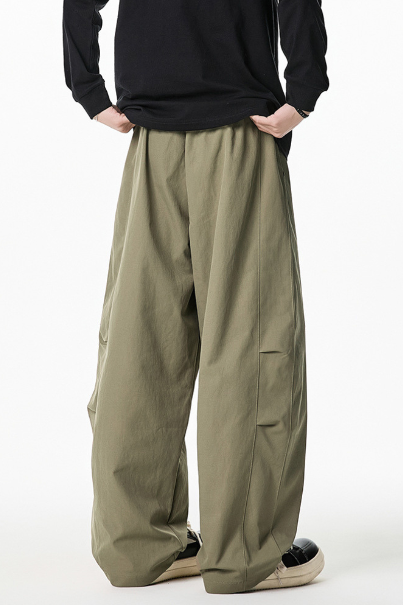 Men's Spring Pleated Japanese Street Loose Curved Wide Pants
