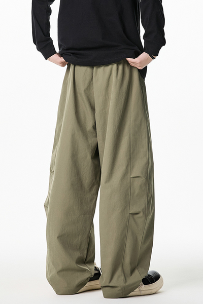 Men's Spring Pleated Japanese Street Loose Curved Wide Pants