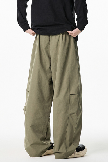 Men's Spring Pleated Japanese Street Loose Curved Wide Pants
