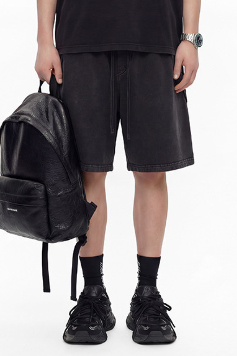 Men's 330g Cotton Washed Elastic Raw Stripe Webbing Shorts