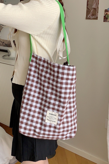 Women Fall Plaid Cotton Large Capacity Shoulder Tote Bag
